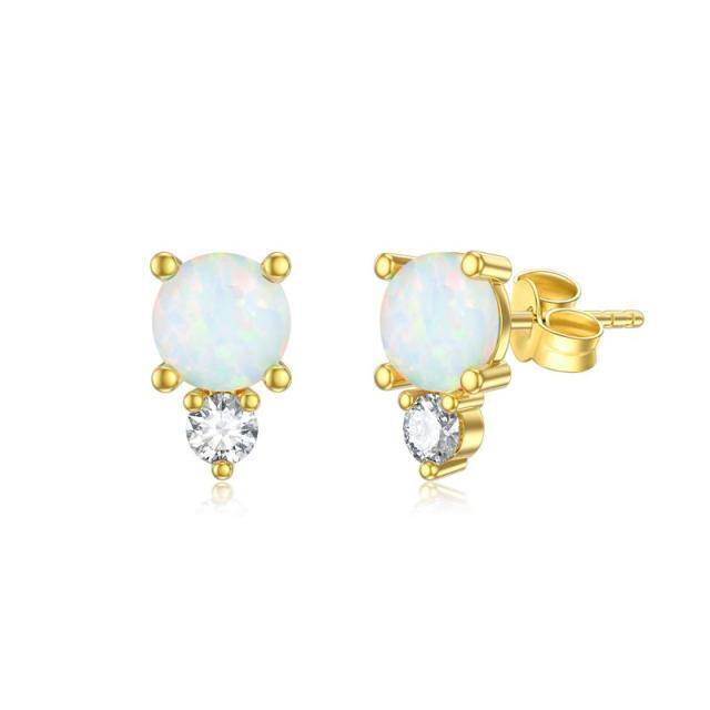 9K Gold Opal Round Stud Earrings-0