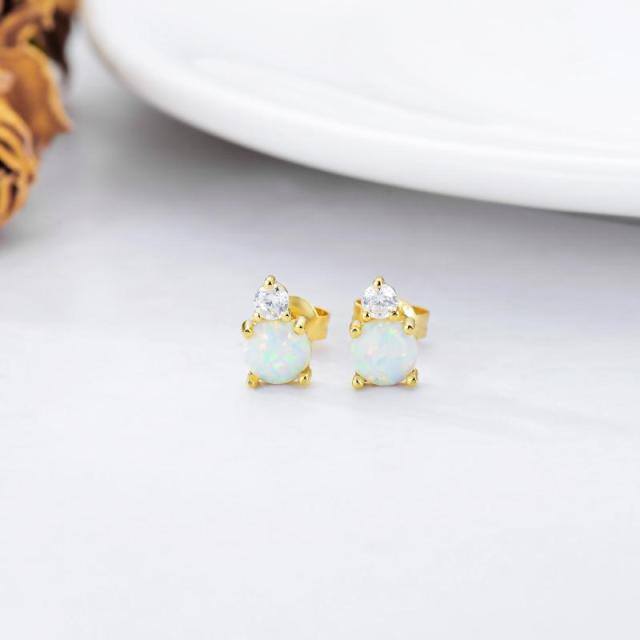 9K Gold Opal Round Stud Earrings-2