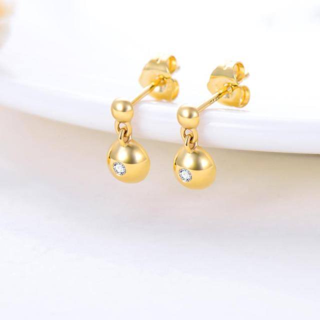 14K Yellow Gold Plated Diamond Round Stud Earrings-2