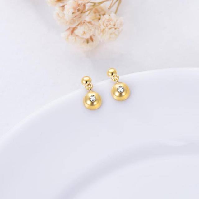 Brincos redondos com diamante banhado a ouro amarelo 14K-3