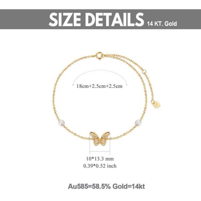 Bracelet de cheville papillon en or massif 14 carats pour femmes, bijoux fins en perles, cadeaux-4
