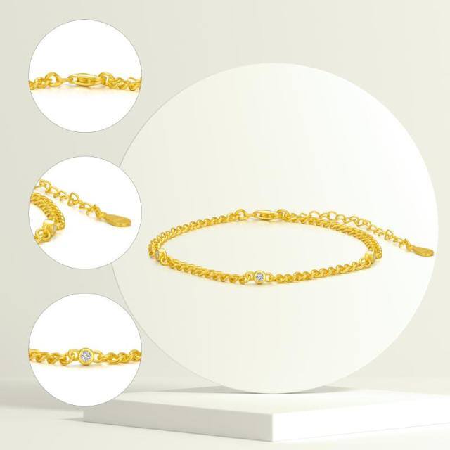 Sterling Silver with Yellow Gold Plated Circular Shaped Cubic Zirconia Curb Link Chain Bracelet-4