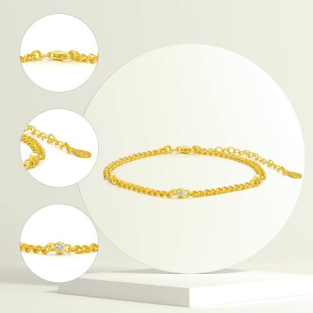 Plata de ley con baño de oro amarillo Pulsera de cadena de eslabones circulares con circon-4