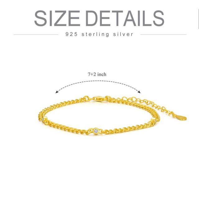 Sterling Silver with Yellow Gold Plated Circular Shaped Cubic Zirconia Curb Link Chain Bracelet-5