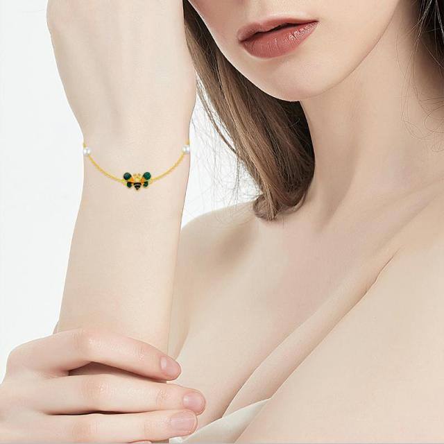 14K Gold Pearl Bees Pendant Bracelet-1