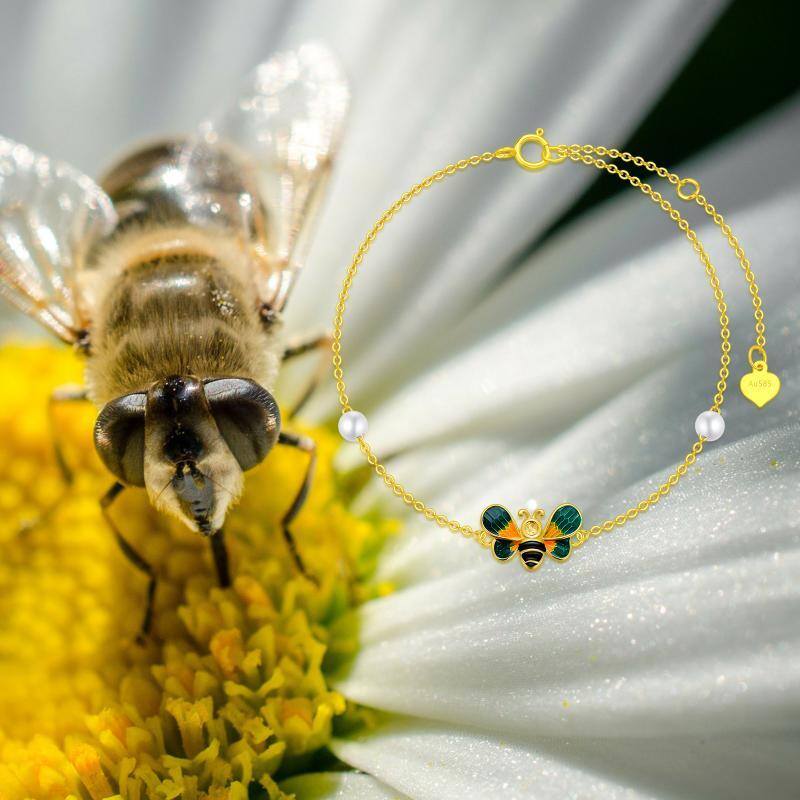 14K Gold Perle Bienen Anhänger Armband-6