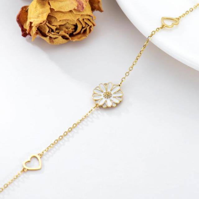 Bracelet en or 14K avec pendentif marguerite et coeur-3