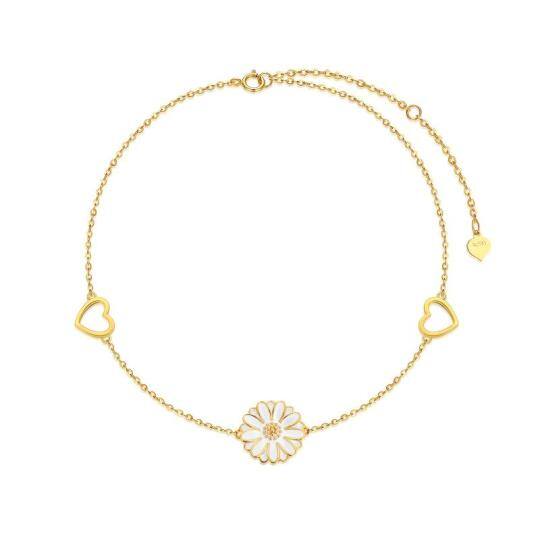 14K Gold Daisy & Heart Pendant Bracelet