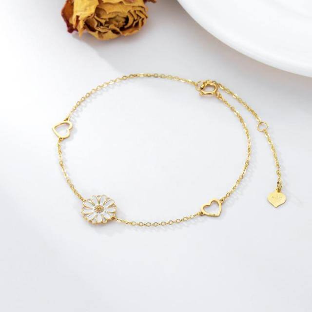 Bracelet en or 14K avec pendentif marguerite et coeur-2