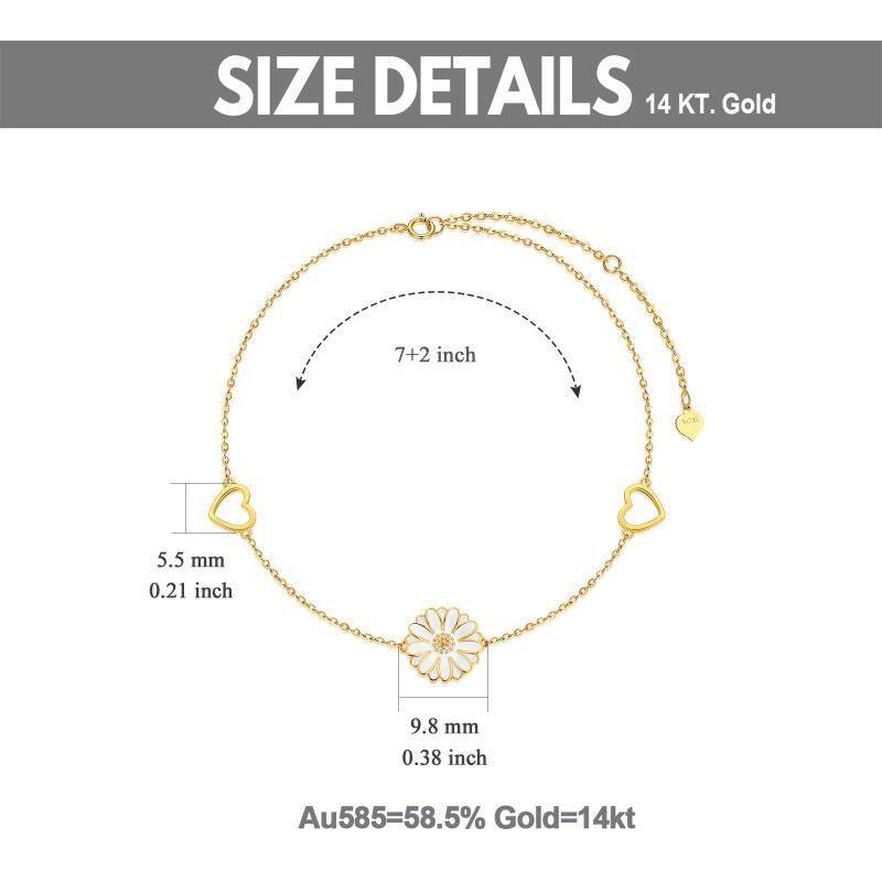 14K Gold Gänseblümchen & Herz-Anhänger-Armband-6