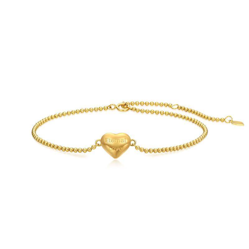 Bracelet de perles métalliques en forme de coeur en or 14K-1