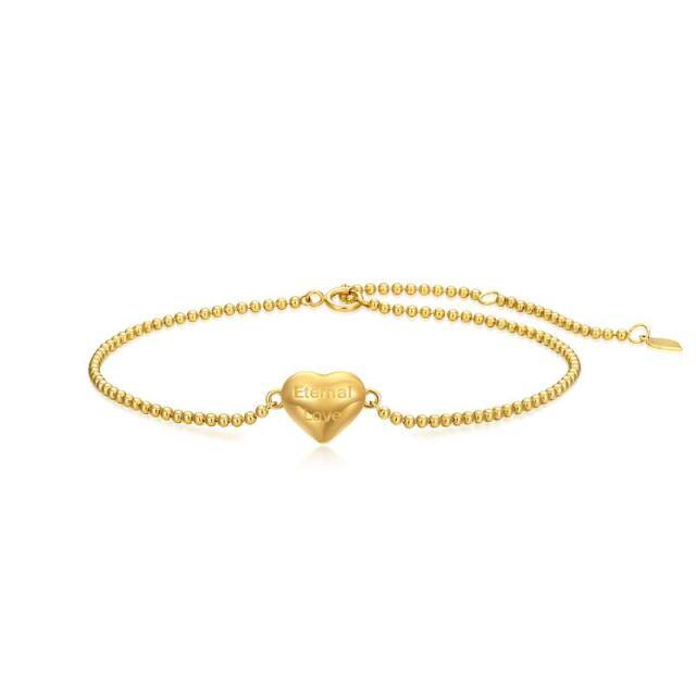 Bracelet de perles métalliques en forme de coeur en or 14K-0