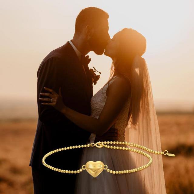 14K Gold Heart Metal Beads Bracelet-4