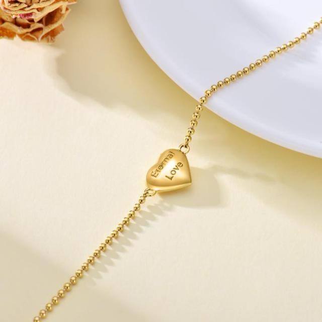 Bracelet de perles métalliques en forme de coeur en or 14K-3