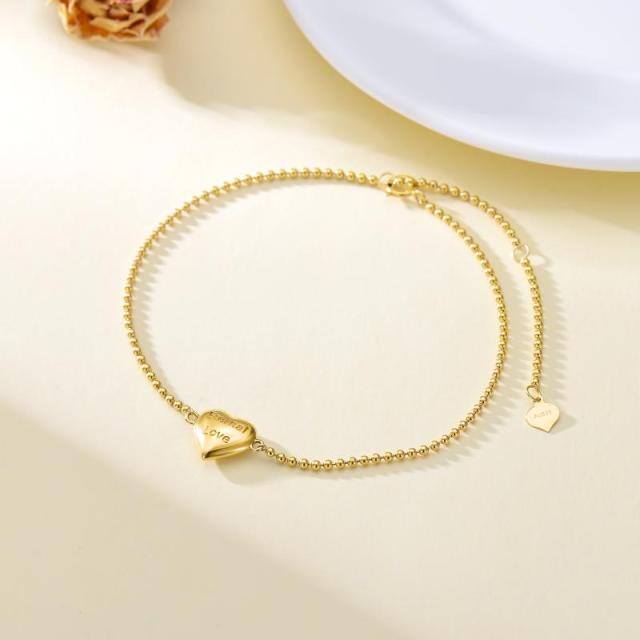 Bracelet de perles métalliques en forme de coeur en or 14K-2