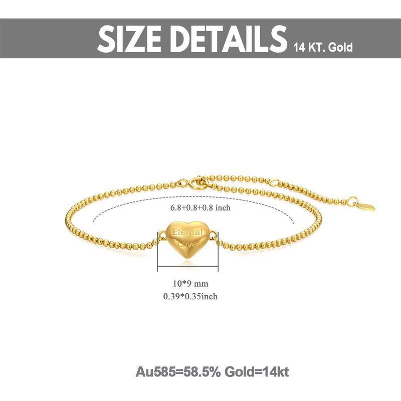 14K Gold Heart Metal Beads Bracelet-6