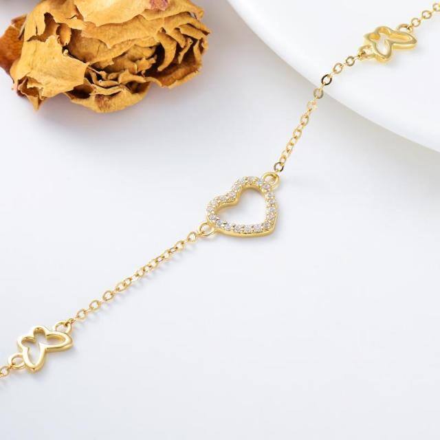 14K Gold Cubic Zirconia Butterfly & Heart Pendant Bracelet-3