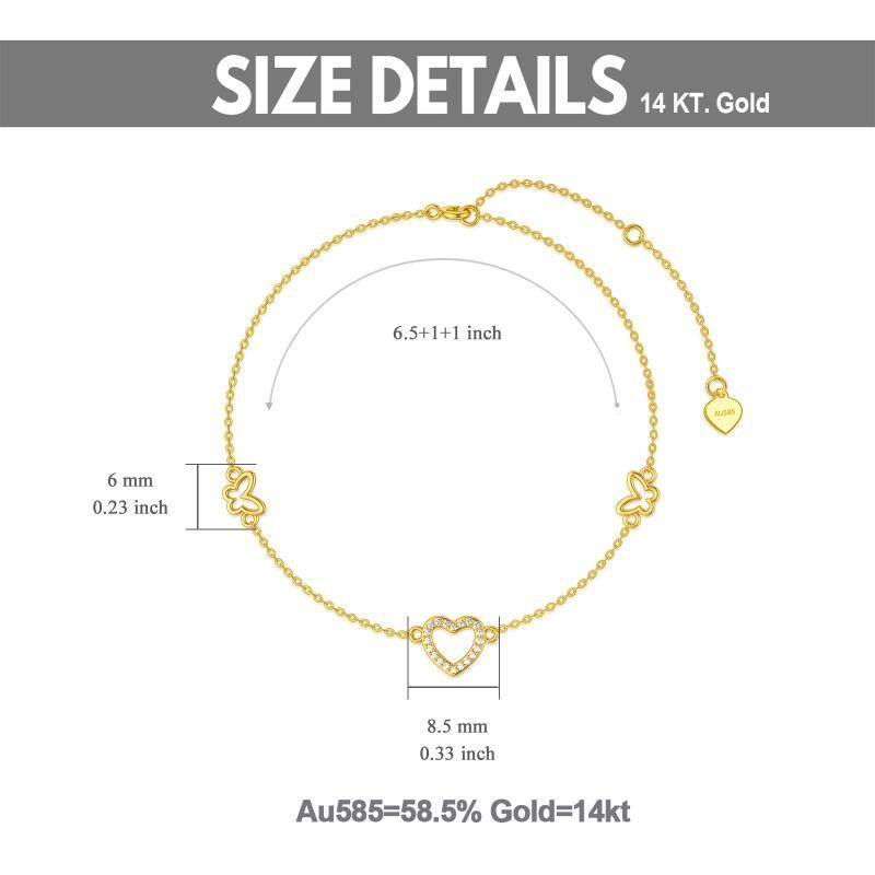 14K Gold Cubic Zirkonia Schmetterling & Herz Anhänger Armband-5