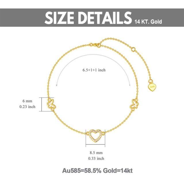 14K Gold Cubic Zirkonia Schmetterling & Herz Anhänger Armband-4