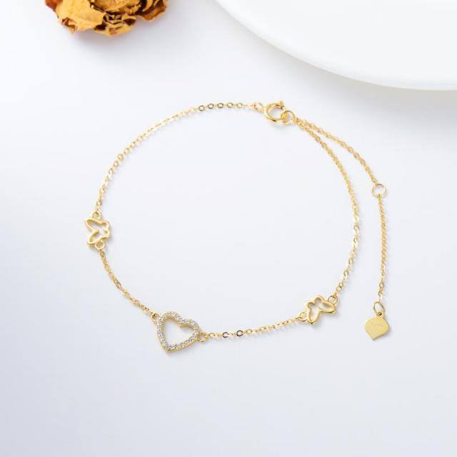 Pulsera Colgante Mariposa y Corazón Zirconia Cúbica Oro 14K-2