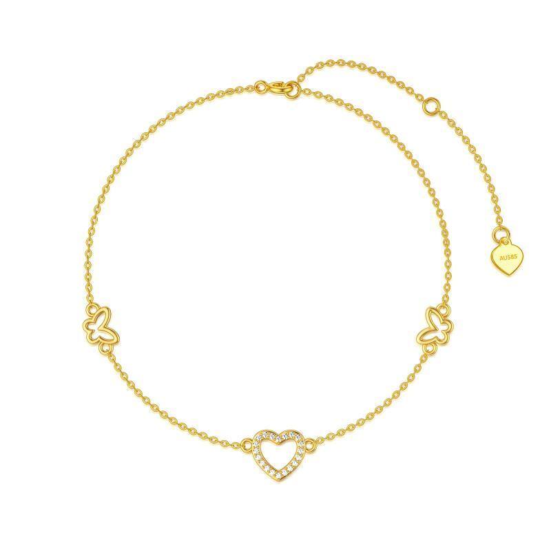 14K Gold Cubic Zirconia Butterfly & Heart Pendant Bracelet-1