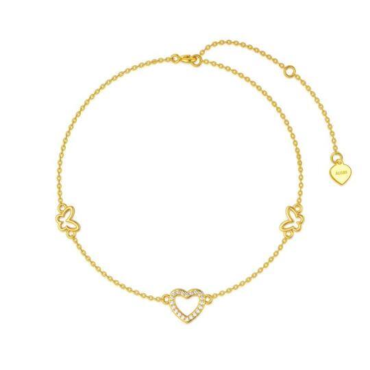 Bracelets papillon en or massif 14 carats pour femmes, Bracelet en forme de cœur d'amour pour femmes