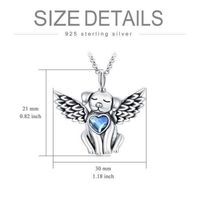 Sterling Silver Heart Shaped Crystal Dog & Angel Wing Urn Necklace for Ashes-4