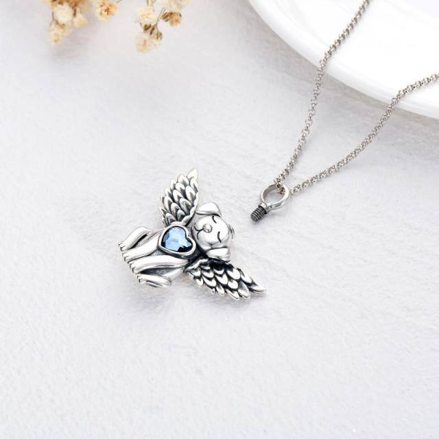 Sterling Silver Heart Shaped Crystal Dog & Angel Wing Urn Necklace for Ashes-3