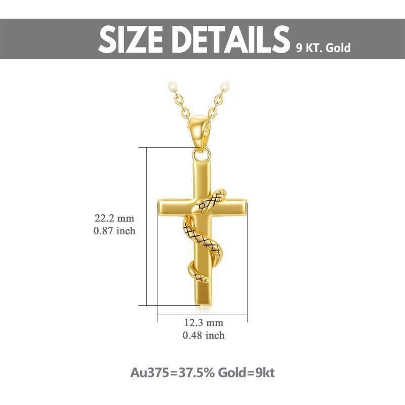 9K Gold Snake & Cross Pendant Necklace-5