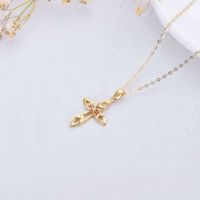 14K Gold Cubic Zirconia Cross Pendant Necklace-3