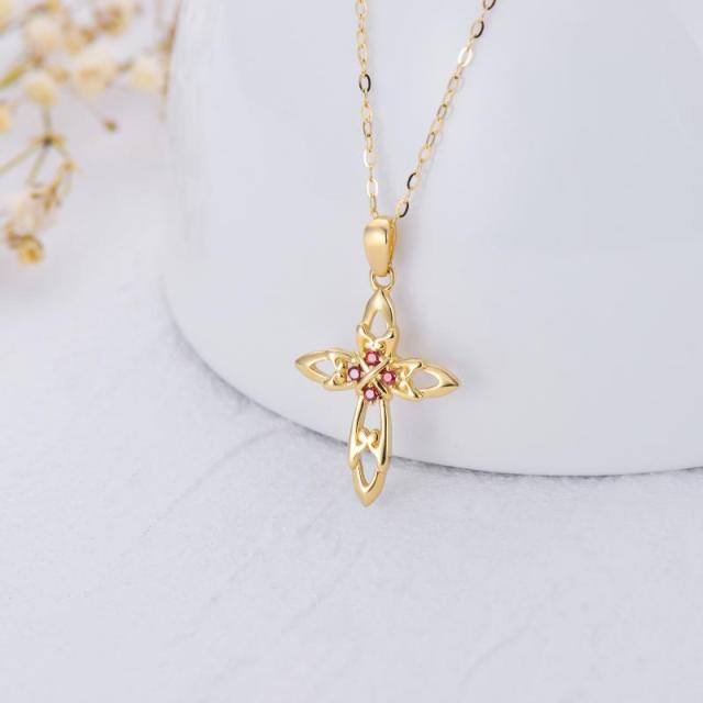 14K Gold Cubic Zirkonia Kreuz Anhänger Halskette-2