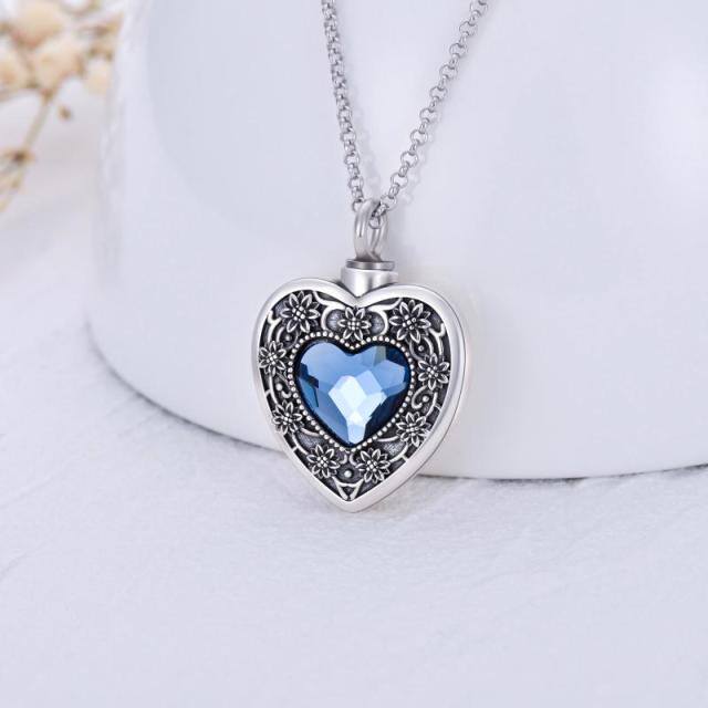 Sterling Silver Heart Shaped Crystal Heart Urn Necklace for Ashes-2