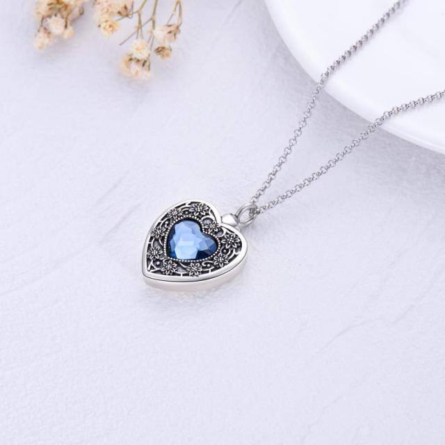 Sterling Silver Heart Shaped Crystal Heart Urn Necklace for Ashes-3