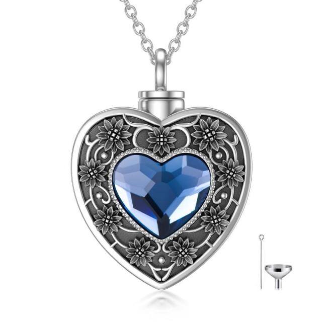 Sterling Silver Heart Shaped Crystal Heart Urn Necklace for Ashes-0