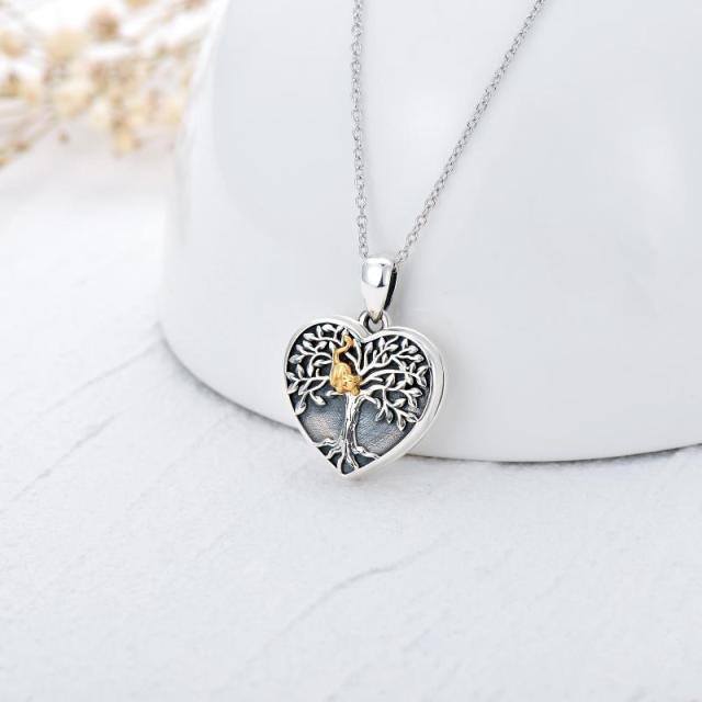 Sterling Silver Two-tone Cat & Tree Of Life Personalized Photo Locket Necklace with Engraved Word-3