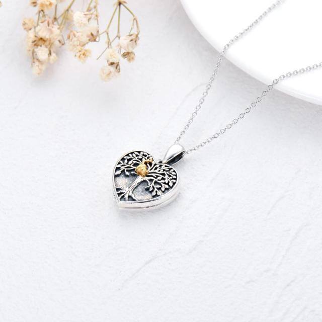 Collier avec médaillon photo personnalisé en argent sterling avec arbre de vie à chat bicolore avec mot gravé-4