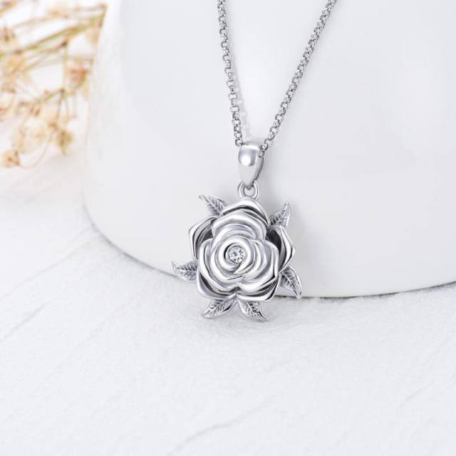 Sterling Silver Round Crystal Rose Urn Necklace for Ashes-1