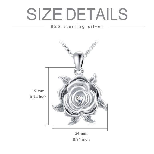 Sterling Silver Round Crystal Rose Urn Necklace for Ashes-3