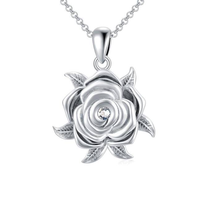 Sterling Silver Round Crystal Rose Urn Necklace for Ashes-0