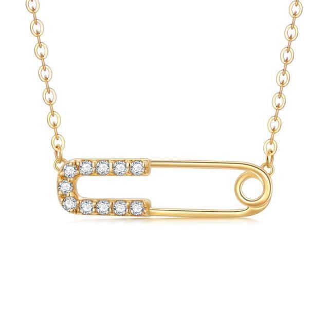 14K Gold Cubic Zirconia Paper Clip Pendant Necklace-1