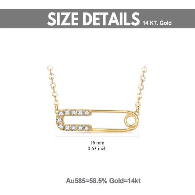 14K Gold Cubic Zirconia Paper Clip Pendant Necklace-4