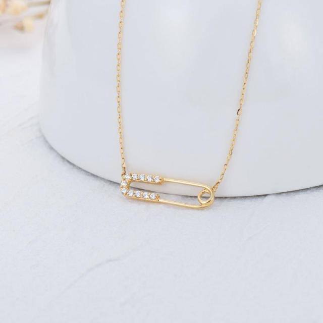 14K Gold Cubic Zirconia Paper Clip Pendant Necklace-3