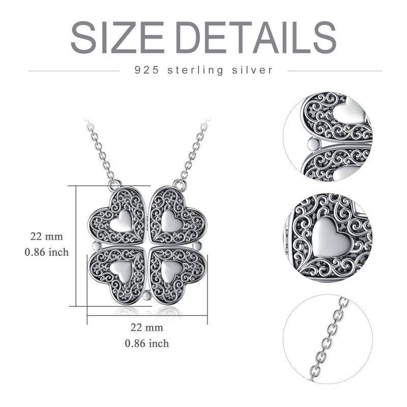 Sterling Silver Four Leaf Clover & Heart Pendant Necklace-7