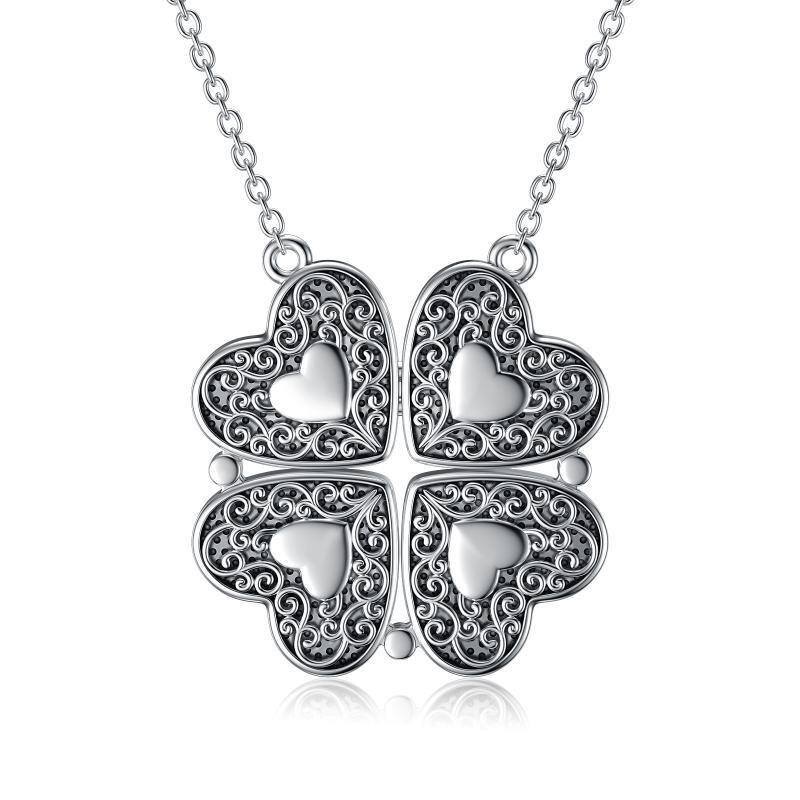 Sterling Silver Four Leaf Clover & Heart Pendant Necklace-1