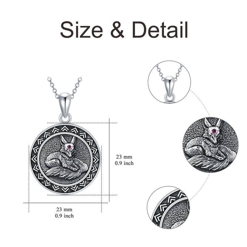 Sterling Silver Circular Shaped Cubic Zirconia Fox Pendant Necklace-6