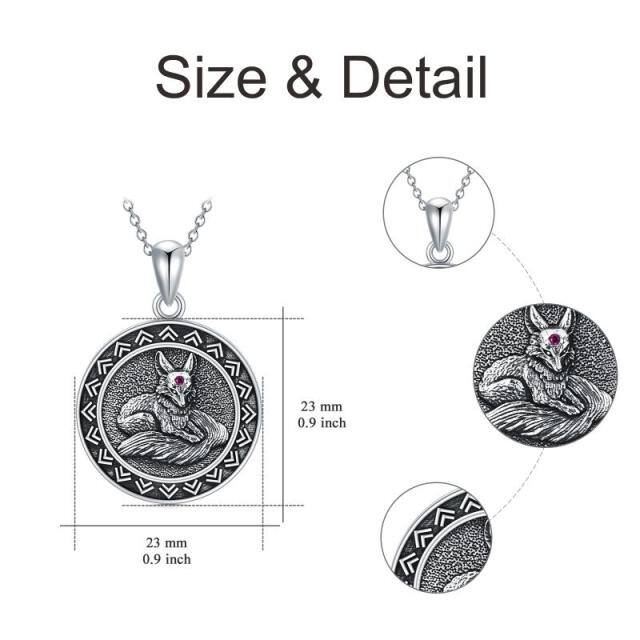 Sterling Silver Circular Shaped Cubic Zirconia Fox Pendant Necklace-5