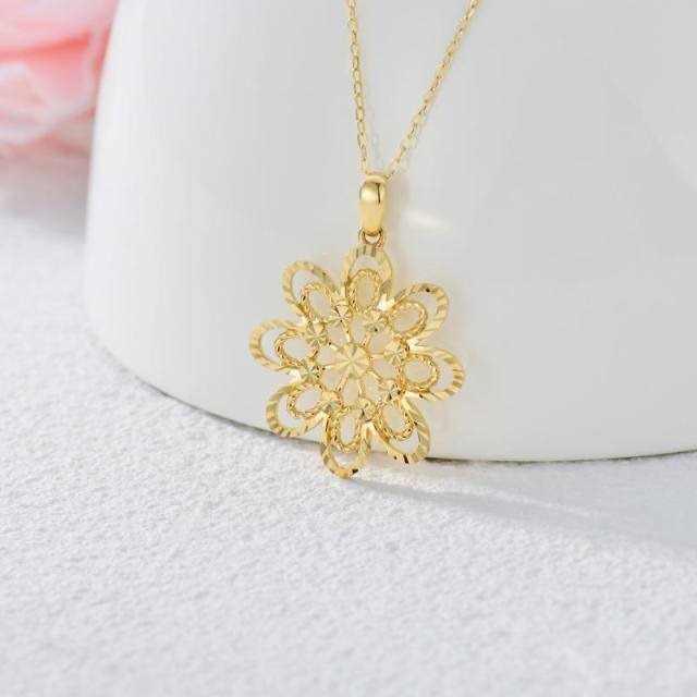 Colar feminino com pingente de margarida de zircão em ouro real 14K-2