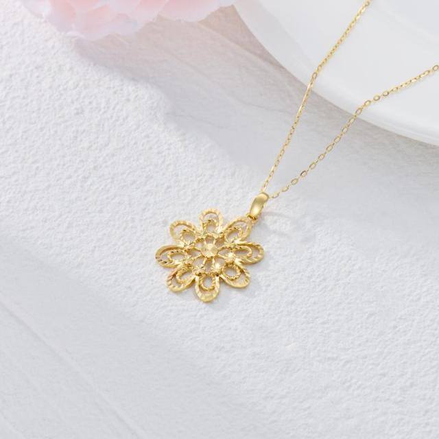 14K Gold Zircon Daisy Pendant Necklace-3