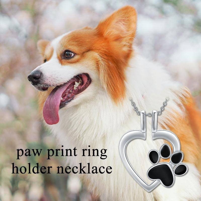 Sterling Silver Paw & Ring Holder Pendant Necklace-6