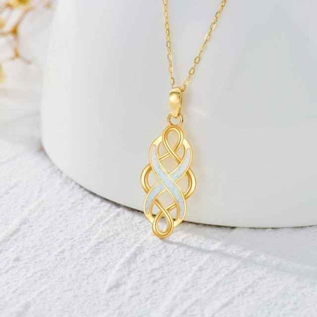 14K Gold Opal Celtic Knot Pendant Necklace-3